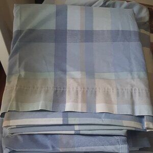 Wamsutta Grey/Blue/Ivory/Beige Plaid Cotton Blend Queen Sheet Set